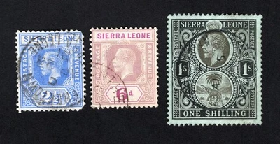 Sierra Leona 1912- Juego de sellos SG# 116, 119, 124 usados CV=20,6$ Foto 1 de 2