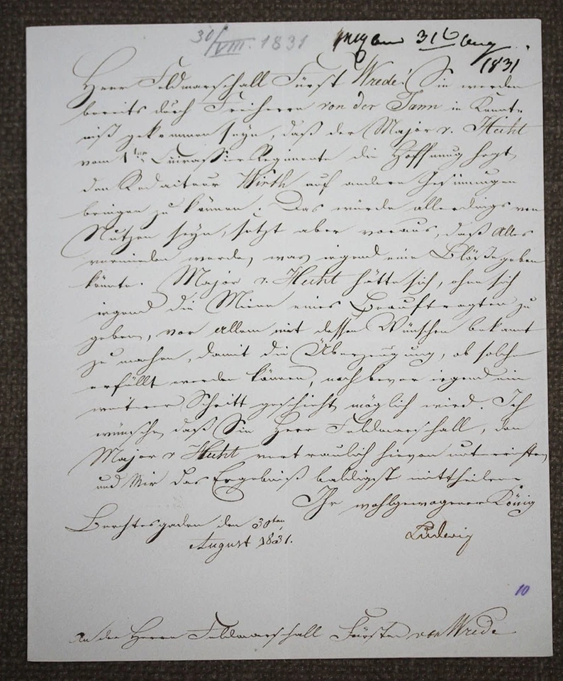 Handgeschriebener Brief mit Unterschrift von König Ludwig I. von Bayern, 1831 - Bild 1 von 1