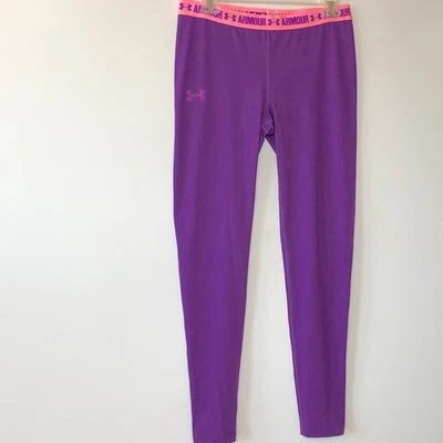 Under Armour Girls Heat Gear Legging XL Spell out Purple Pink  - Image 1 of 4