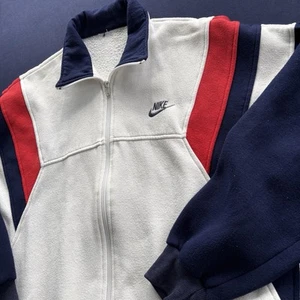 Vintage Nike Full Zip Fleece Jacket White Red Navy Men’s XL Retro 90s Style - Picture 1 of 14