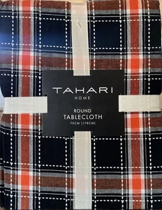 "Mantel Tahari Halloween Tartán Cuadros Naranja Negro Blanco 70"" Redondo" - Imagen 1 de 1