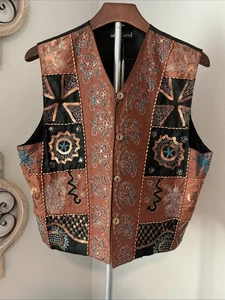 Chaleco Carole Vintage XL Negro Multi Bordado Cuentas Arte Abstracto Boho - Imagen 1 de 14