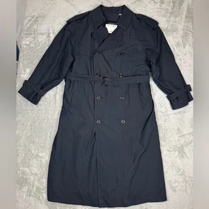 London Fog Men’s Trench Coat Black Wool Zip Out Liner Belted Pockets 42 Regular - Picture 1 of 14