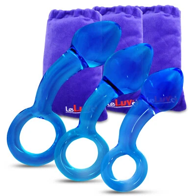 LeLuv Butt Plug Glass Anal Massager Prostate Ring Handle with Padded Pouch - Image 1 of 4