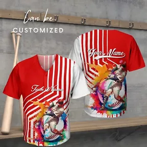 Personalized Custom Name Red Baseball Jersey Shirt, 3D Design Baseball Player - Picture 1 of 7