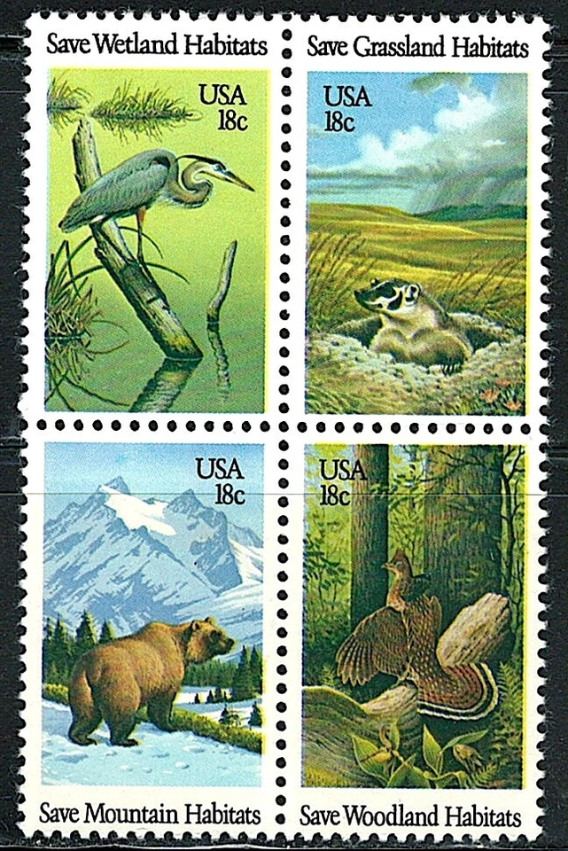 US Block of 4 Preservation of Wildlife Habitats Scott# 1921-1924, (MNH) - Image 1 of 1