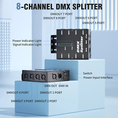 8-Channel DMX Splitter Signal Amplifier Wireless DMX512 Signal Splitter Stage - Image 1 of 4