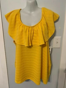 Neu mit Etikett Style&co schulterfreies Oberteil Sonnenblumenstruktur gestreift Übergröße 3X - Bild 1 von 3