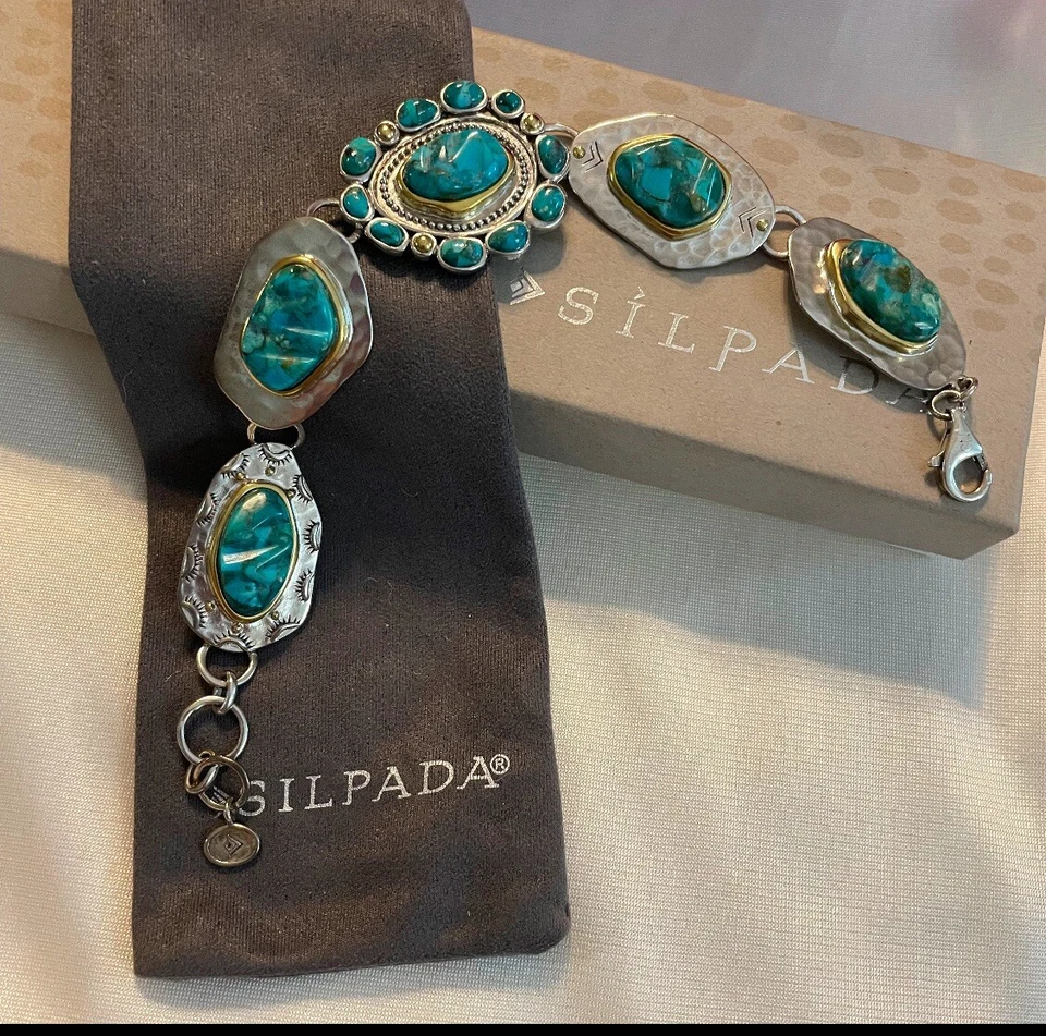 Pulsera Silpada B3325 Turquesa Suroeste Santa Fe Plata de Ley Foto 1 de 3