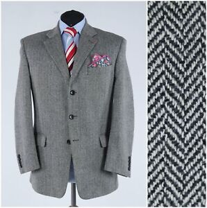 Mens PIERRE CARDIN Sport Coat 42S US Size Herringbone Grey Wool Blazer Jacket