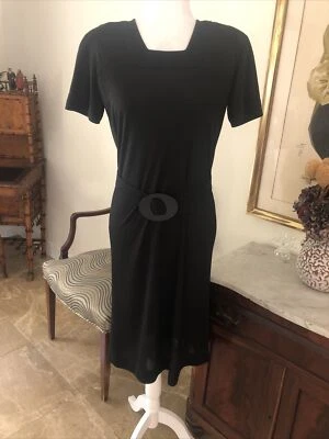 Jean Muir Studio винтажный 70-х черный вискоза полиэстер schoolmarm подпоясанный LBD размер 8 - Изображение 1 из 4