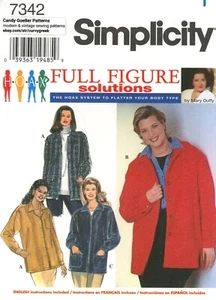 Simplicity 7342 Shirt Jacket w Back Yoke, Button or Zip Front PLUS 18W-24W UNCUT - Picture 1 of 5