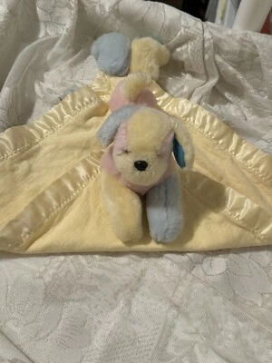 My Banky Baby Security Blanket Puppy Keiko Lovey Plush Pastel Pink Blue Yellow - Image 1 of 4