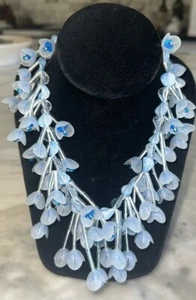 Beautiful Vintage West Germany Blue Flower Fringe Beaded Choker Necklace 16” - Picture 1 of 8