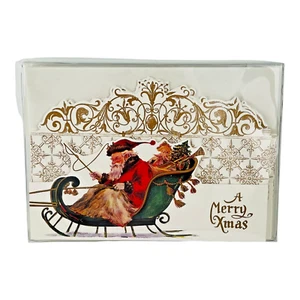 Vintage Michel & Company Tri-Fold Die Cut Santa Christmas Cards Box of 10 - Picture 1 of 11