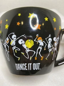 Halloween Decorative Large Mug Latte Cup 'Dance It Out" Skeletons Spiders - Picture 1 of 5