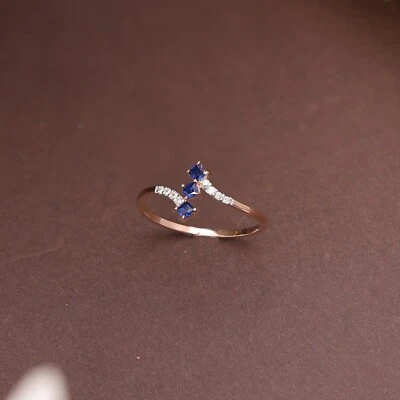 Blue Sapphire Stone & Diamond Accent Ring in 18KT Rose Gold | Style KLR-1245 - Image 1 of 4
