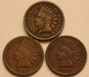 1862, 1887 & 1888 Indian Head Cents - Picture 1 of 4