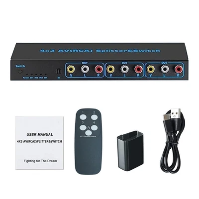 New Video L/R Stereo Audio AV Selector Switch Box 4X3 Composite Switcher For DVD - Image 1 of 4