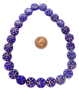 Strand of Vintage COBALT Crescent Moon & Star's African Trade Beads T4007 - Picture 1 of 1