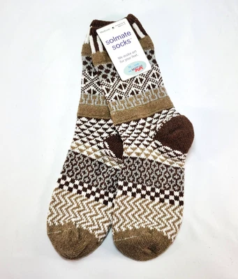New Solmate Socks Size M Womens 8-10 Mens 7-9 Brown Abstract Match Art Feet - Image 1 of 4