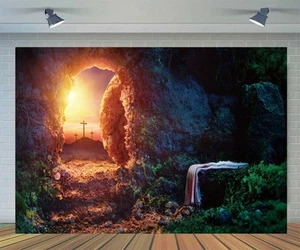 7x5ft Resurrection of Jesus Easter Backdrop Empty Tomb Background He is Risen - Picture 1 of 4