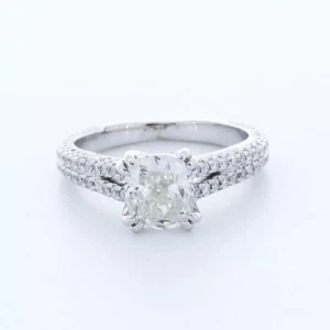 14K Gold Side Stone Engagement Ring 2.64 Carat Cushion Lab-Grown Diamond G SI1 - Picture 1 of 15