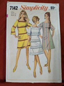 Vintage 1967 Simplicity 7142 Sewing Pattern Sz 14 Bust 34 Dress - Picture 1 of 2
