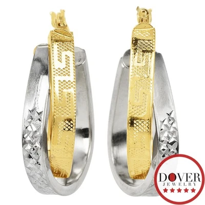 Estate 14K Multi Tone Gold Textured Crossover Hoop Earrings 5.5 Grams NR - Image 1 of 4