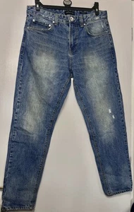 RED HERRING Stonewash Blue Denim Tapered Distressed Jeans Size 32 Waist Regular - Picture 1 of 7