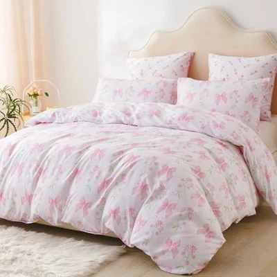 Pink Bow Duvet Cover Full 3Pcs Girls Pink Full(79" x 90") Pink Bow Jfs752 - Image 1 of 4