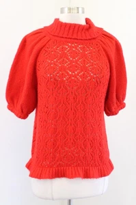 For Love and Lemons Francois roter Pointelle Strick Rüschen Puffärmel Pullover Gr. M - Bild 1 von 9