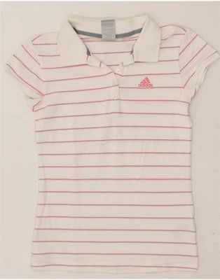 ADIDAS Womens Polo Shirt UK 10 Small White Striped Cotton BN02 - Image 1 of 4