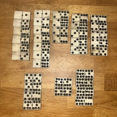 Antique Vintage Ebony & Bone & Brass Domino 37 Bone And Wood spares incomplete  - Image 1 of 4