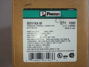 Panduit BSV14X-M Pressure Terminal Connector Butt Splice Box of 1000 - Picture 1 of 2