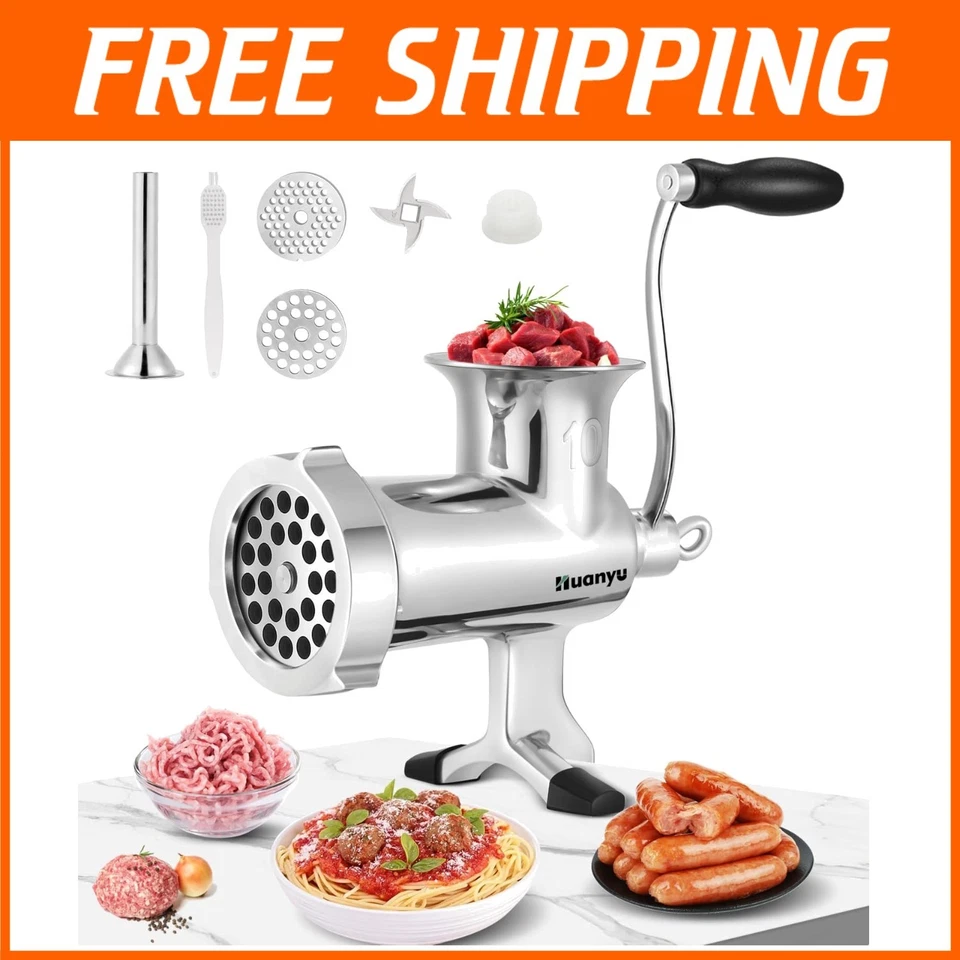 Stainless Steel Manual Meat Grinder with Multiple Attachments for Fresh Cooking - Image 1 of 4