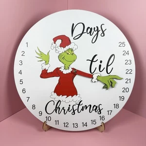 Grinch Christmas Countdown Calendar Dr. Seuss Christmas Round w/ Stand NEW - Picture 1 of 5