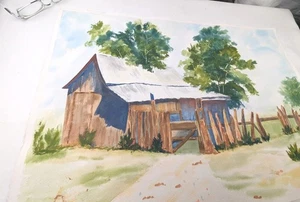 Robert Bock Scheune in den Bergen Aquarell Gemälde. - Bild 1 von 4