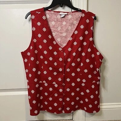Liz Claymore Red Cotton Vest Tank Top Blouse Women’s Size XXL Peplum Button Down - Image 1 of 4
