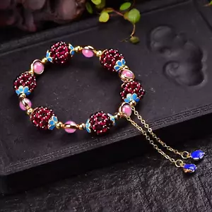 2025HOT Grape Garnet Bead Gemstone Bracelet Natural Crystal Gift For Women - Picture 1 of 10