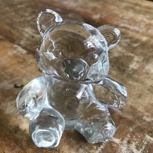 Vintage Clear Art Glass Handsome Sitting Teddy Paperweight Figurine - Picture 1 of 6