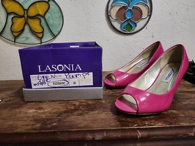 LASONIA OPEN TOE Heels Pump Fuchsia Pink SZ 6 M2571 - Image 1 of 4