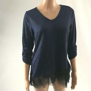 Apt 9 Womens Knit Top Light Sweater 3/4 Sleeve V-Neck Striped Navy Sz S New F49 - Picture 1 of 7