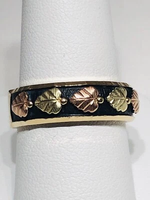 Unique 10 Karat Tri- Color Gold Band With Black Rhodium .  - Image 1 of 4
