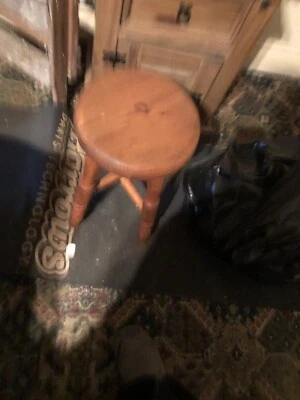 Small Wooden Stool Round Teak Wood Decorative Vintage Sitting Chair Seat - Image 1 of 4