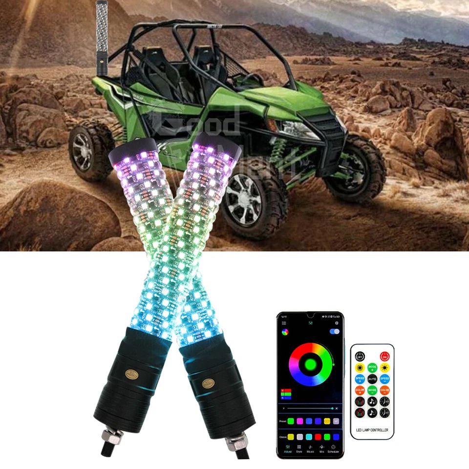 Para Arctic Cat Wildcat 1000 2012-2015 1FT RGB LED luz chicote gordo perseguição em espiral - Imagem 1 de 4