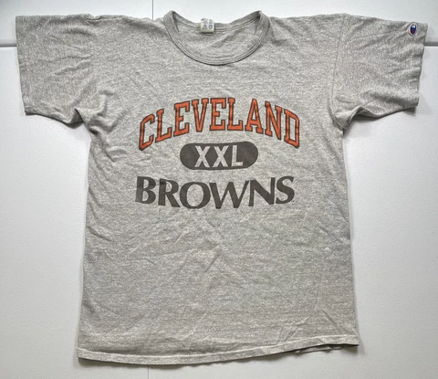 Vintage Champion Cleveland Browns Shirt Men’s XL Gray NFL Football Ringer 80s Cover