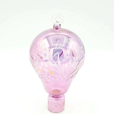 Globo de aire caliente adorno de Navidad vidrio soplado 5 1/2" oro rosa iridiscente Foto 1 de 4
