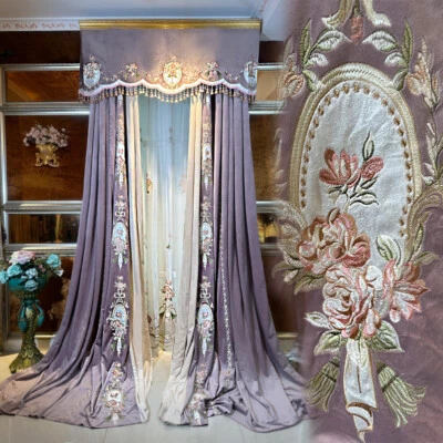 Cenefa cortina de tela de terciopelo púrpura ventana villa europea de lujo personalizada C1654 Foto 1 de 4