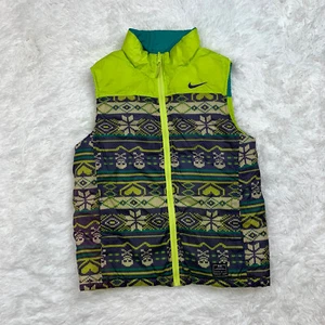 Nike Girls Reversible Puffer Vest Size Youth Large 12- 13 Green Teal Skull Heart - Picture 1 of 10